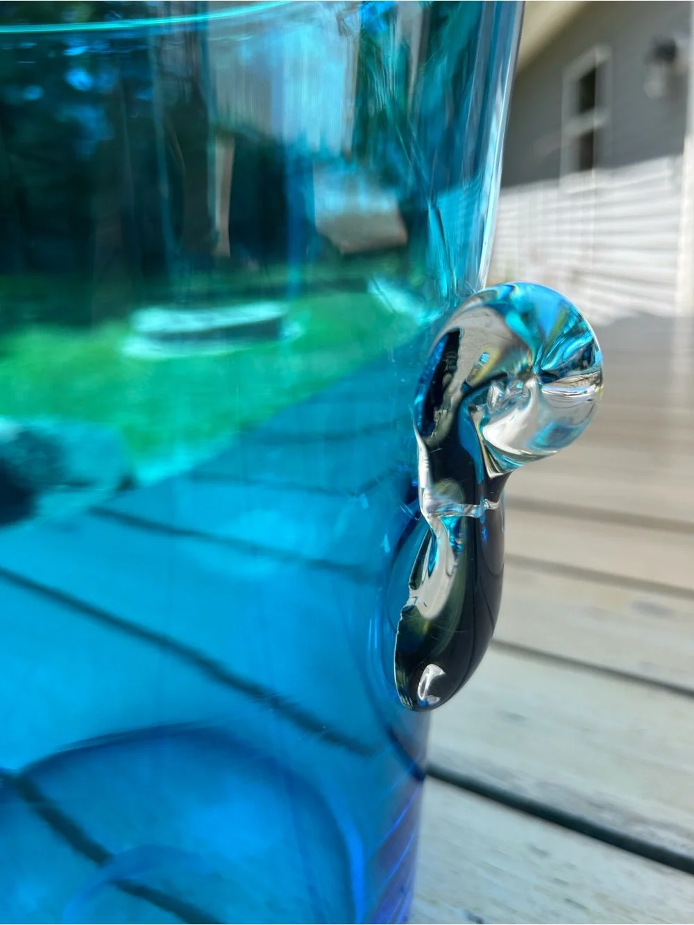 Vintage Hand Blown Glass Blue Ice Bucket